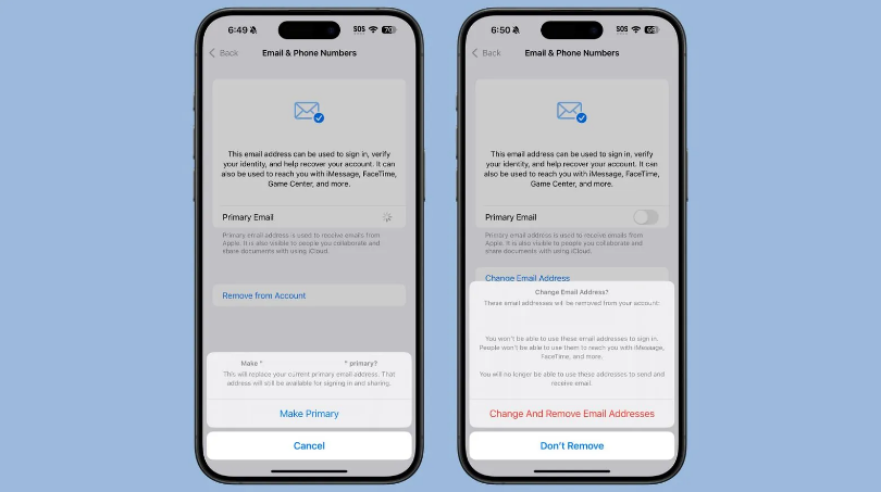 凤阳苹果手机维修分享苹果 iOS 18.1 支持设置“主要”邮箱地址并更改 iCloud 邮箱 